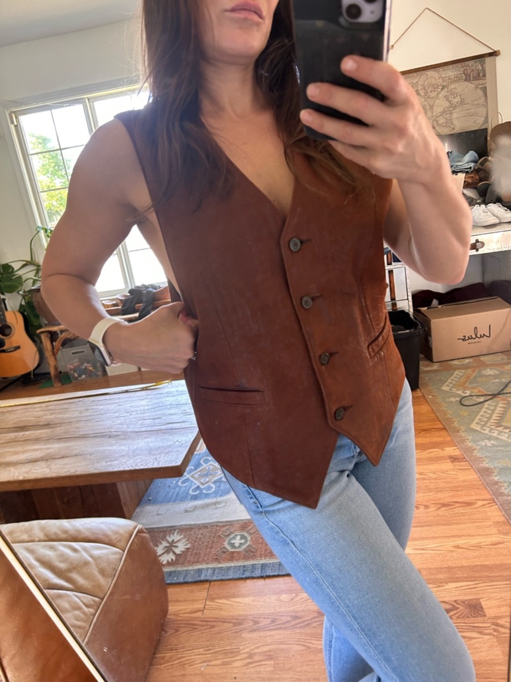 Incredible western style Brown 100% real Leather Button-Front Vest - Picture 2 of 12